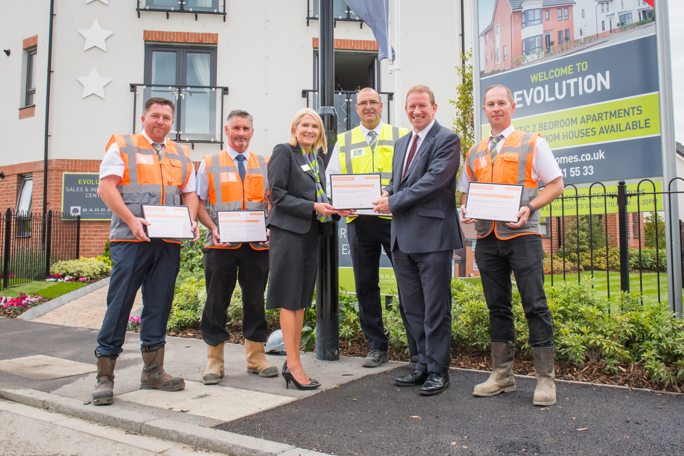 l - r Ade Arnold (Site Manager), Chris Leyland (Contracts Manager), Debbie Land (Sales Adviser), Stuart Adaway (Assistant Site Manager), David Thomas, Alan Moore (Site Manager)