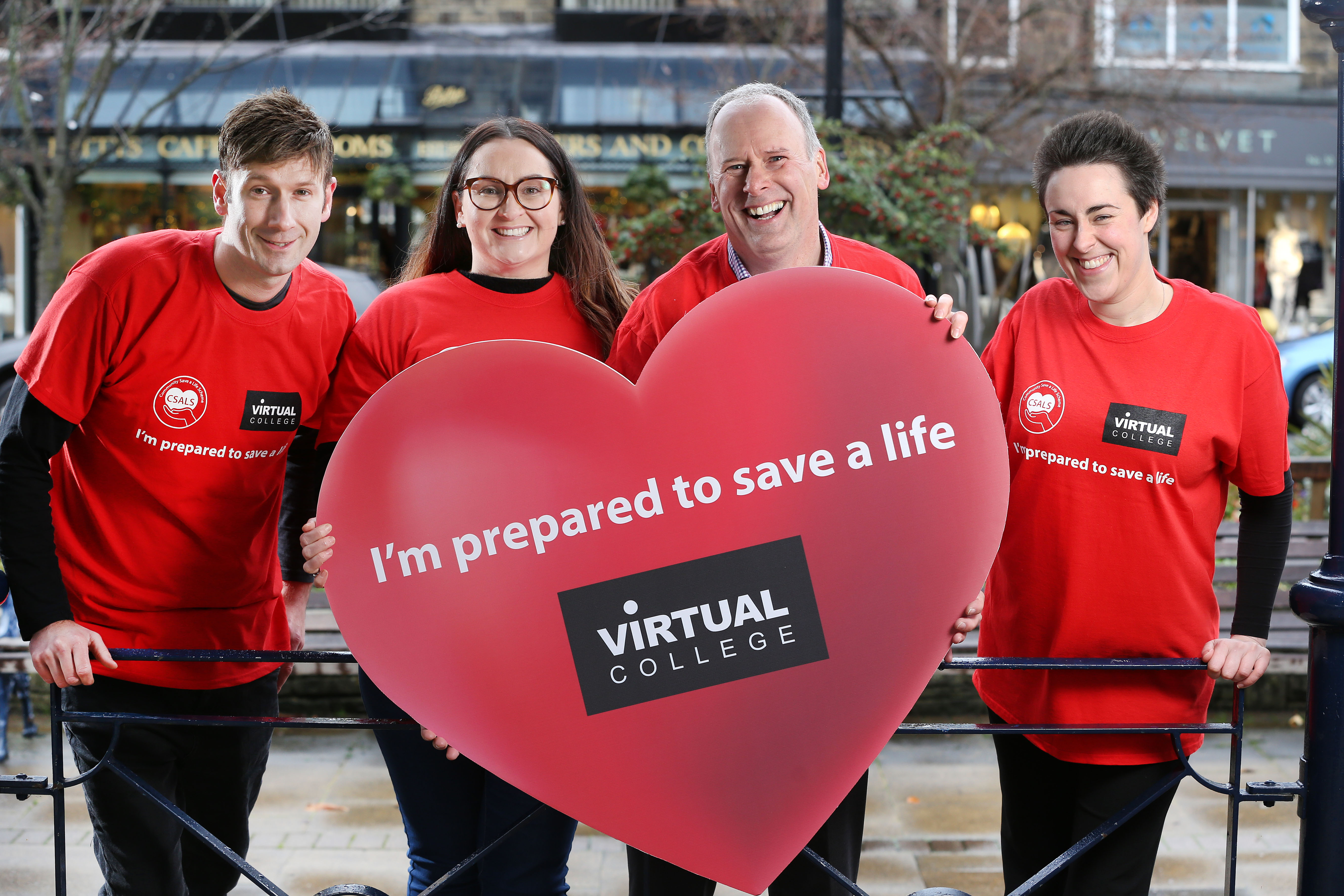 (L-R) Steven Charlesworth from The Loafer, Emma Rostock from Eyewear Boutique, Rod Knox from Virtual College and Jo Zezulka from Ilkley Moor Vaults who have all pledged to save a life.
