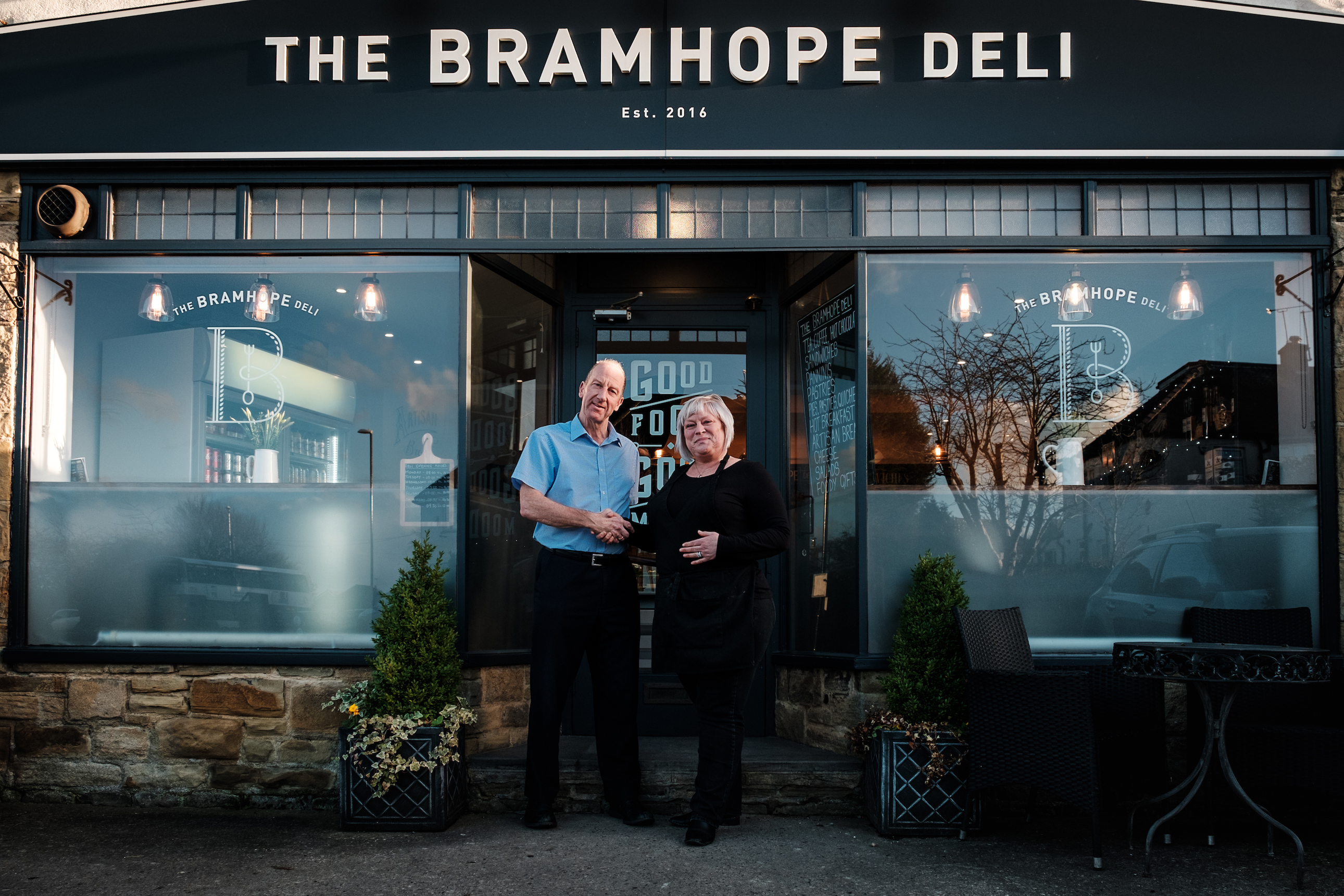 L-R BEF investment manager Mark Iley with Wendy Hegarty owner of Bramhope Deli