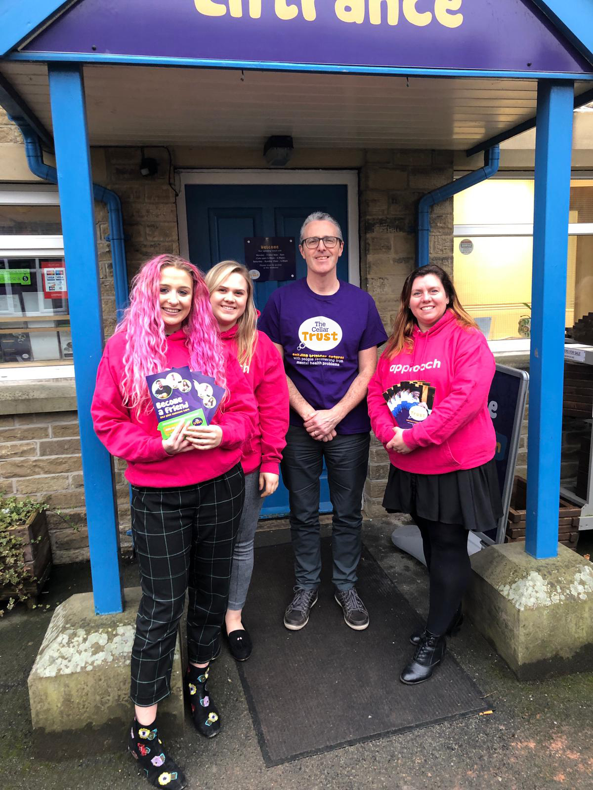 Approach PR chooses The Cellar Trust as charity of the year! L-R Betty Adams junior account executive, Shona England-Lees senior account executive, Andrew McCarthy head of fundraising at The Cellar Trust and Helen Elson senior account manager