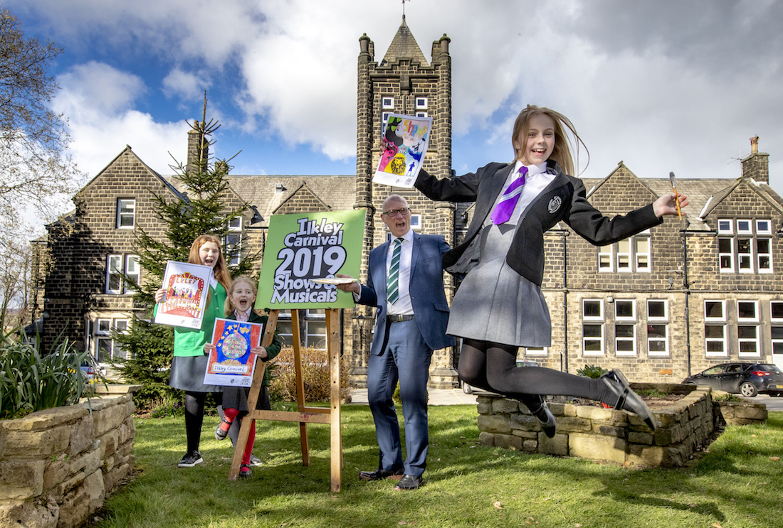 L-R Martha Dobson from Ashlands Primary, Olivia Rix from Moorfield School, Simon Hinchcliffe Head Teacher at Bradford Grammar School and overall winner Loen Scott from Ilkley Grammar School. copy 2