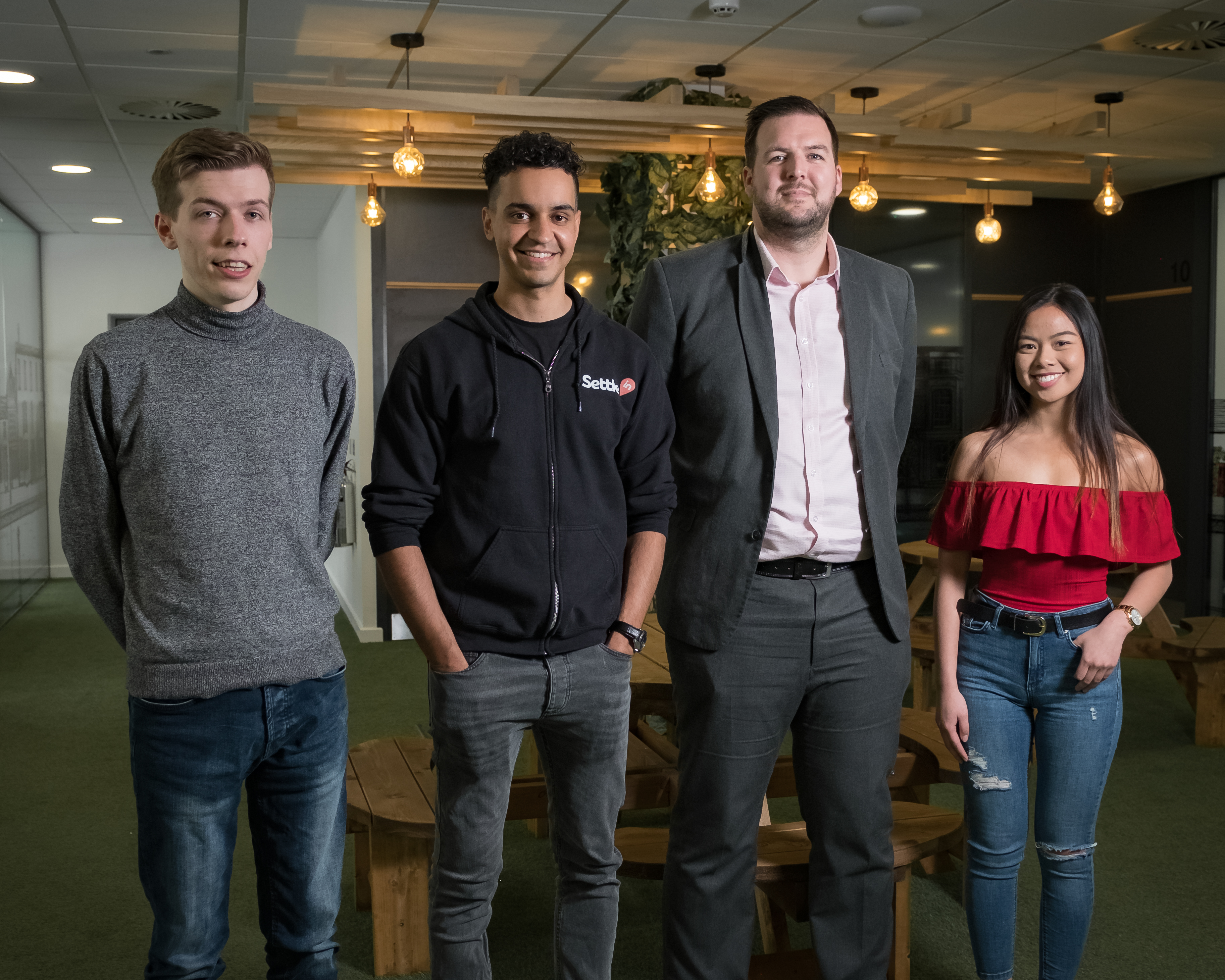 (L-R) Settle In staff Jack Dodsworth digital marketer, Ray Abbas CEO, Lee Vickers BEF investment manager and Patricia Shattock digital marketer.