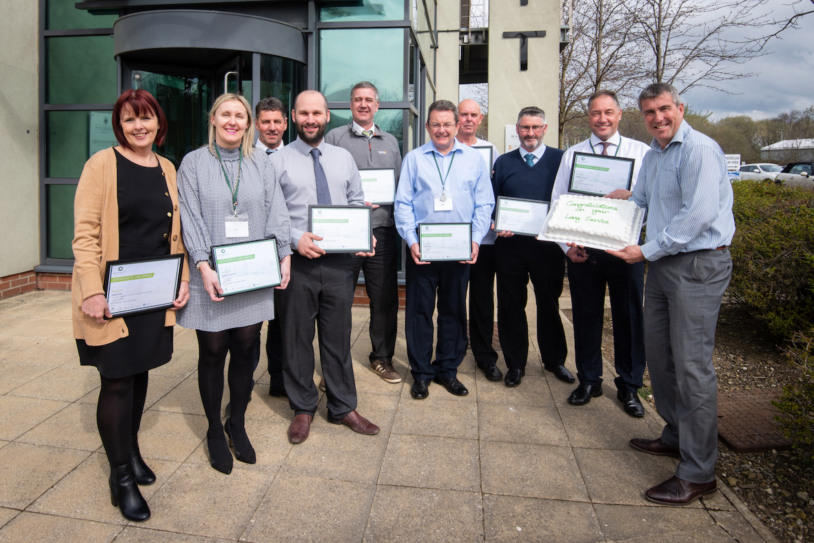 (L-R) Debbie Axon, Beverley Bedford, Dave Beck, Gary Taylor, Andy Briddock, Dave Hudson, Geoffrey Roverts, Chris Leyland, Darren Johnson with Managing Director, Ian Ruthven
