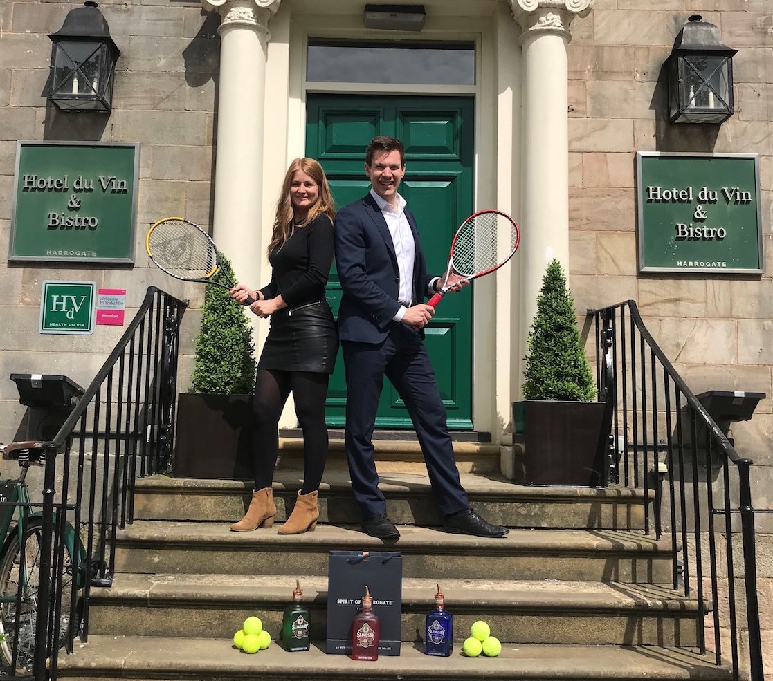 Natalie Ruecroft cluster sales manager and Adam Green general manager at Hotel du Vin in Harrogate preparing for their courtyard Wimbledon event. copy 2