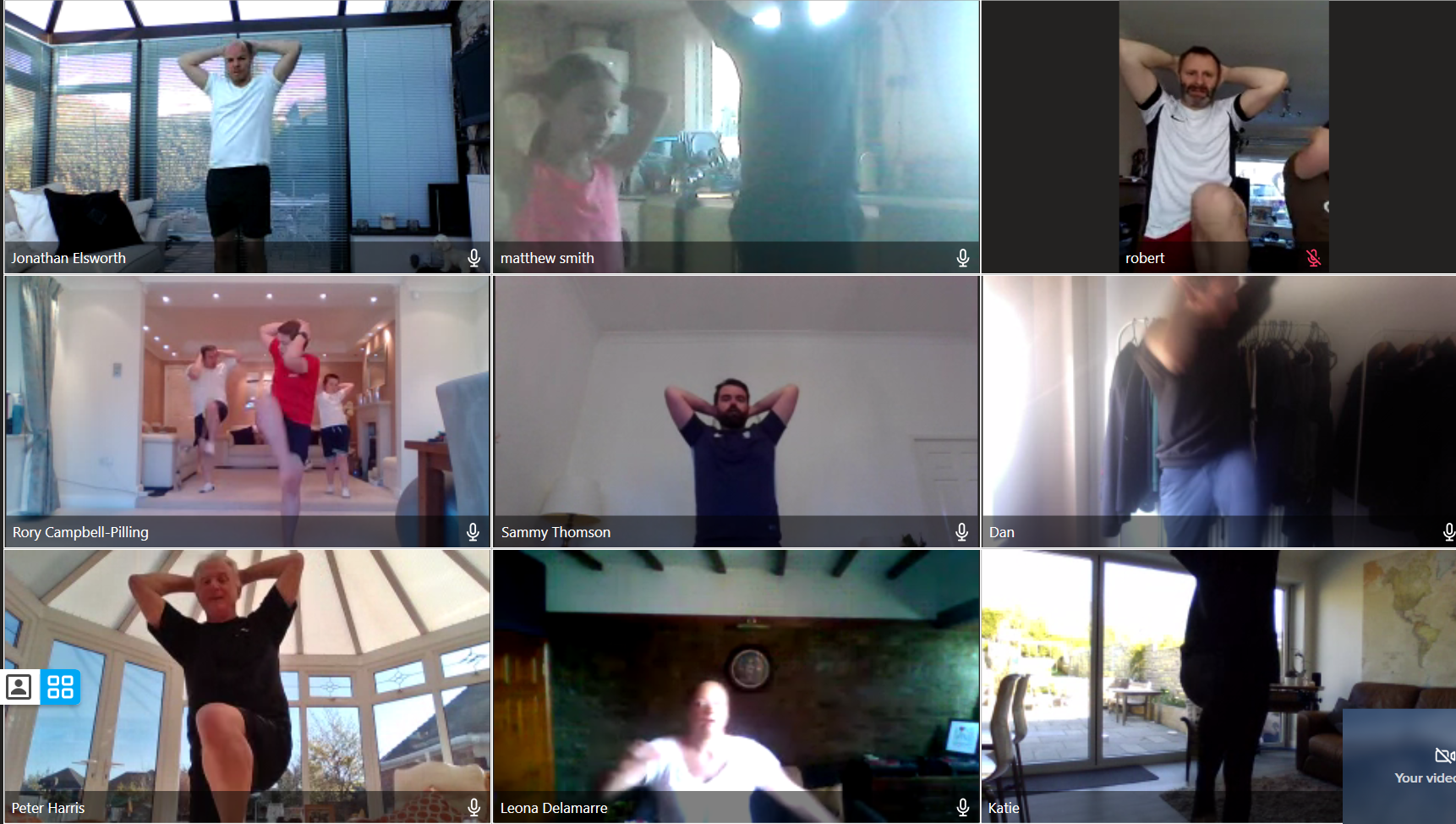 Employees getting involved in Widd's virtual exercise class - example 2