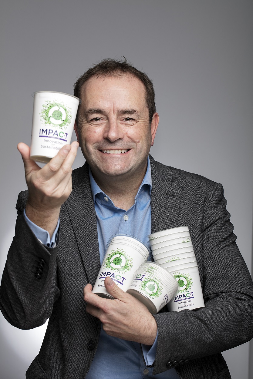 Ian Smith, sales director of PFF Packaging Group with its new fully recyclable packaging product for dairy and other food applications-6d9b14da