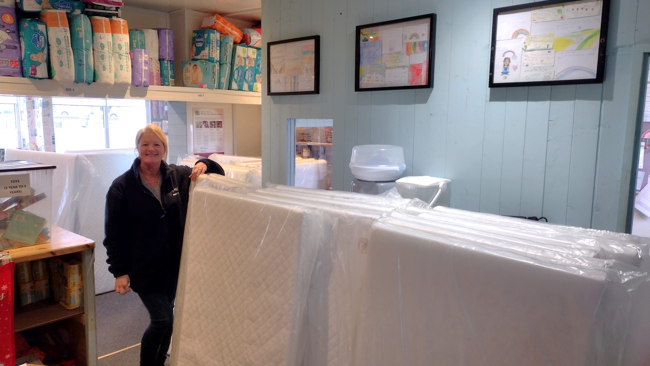Sam Cottam, Rainbow Baby Bank Manager with the cot mattresses