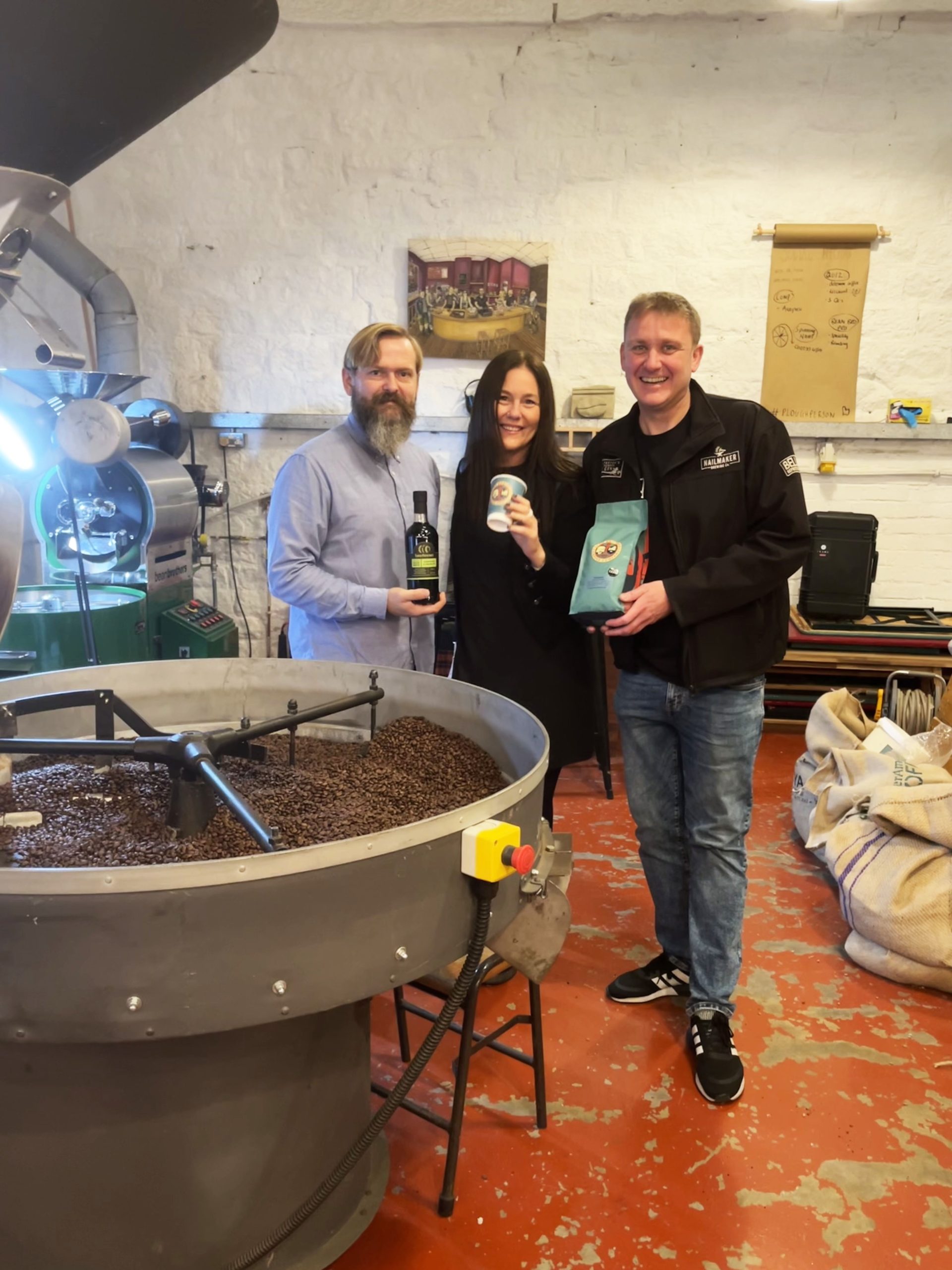 James, Sarah and Dave in roastery