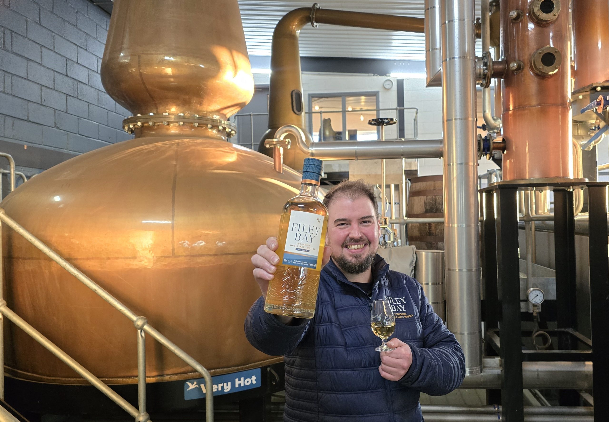 Joe Clark with the W award winning Filey Bay Flagship single malt whisky