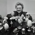 Margaret Smith in 1988 with a selection of her Fabergé‑style decorated eggs.